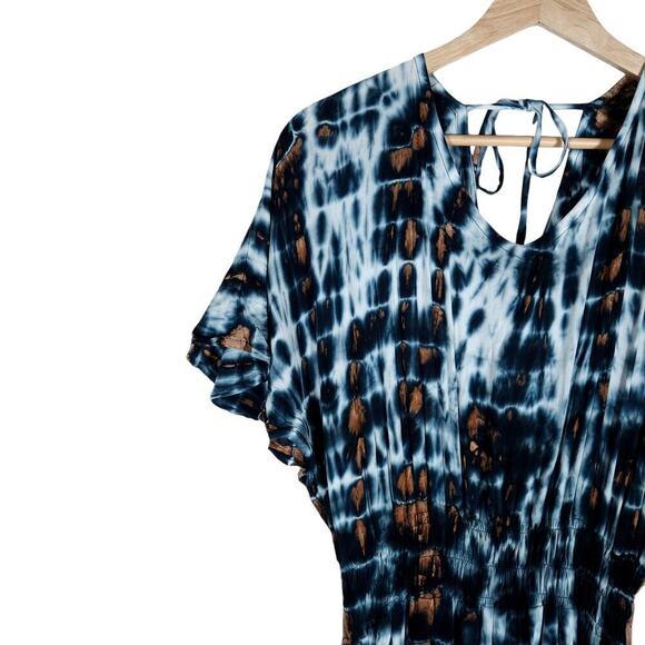 Tiare Womens Maxi Dress Blue Brown Tie Dye  ightweight Cinched Waist Beachy - Picture 3 of 15